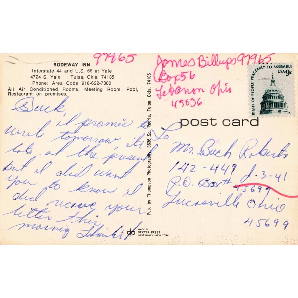 Rodeway Inns Denny's Restaurant Tulsa Oklahoma OK Motel Route 66 Chrome Postcard - Picture 2 of 2